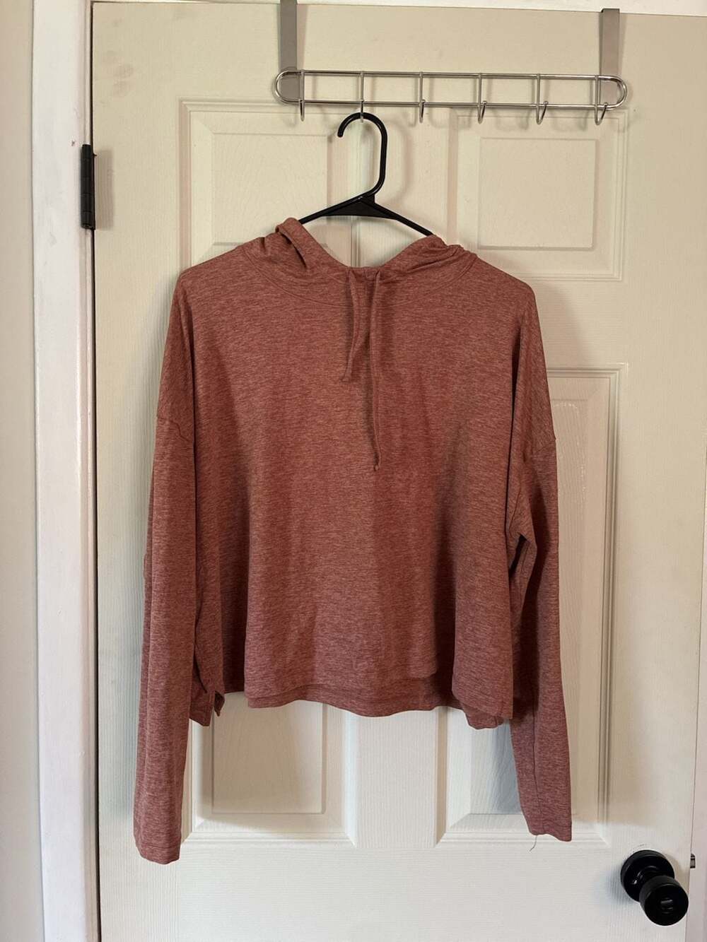 Girlfriend Collective Heathered Rust Red Recycled Polyester Long Sleeve Cropped